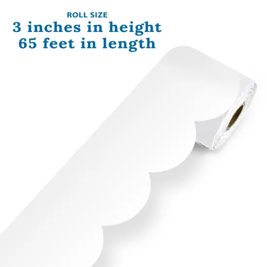 Carson Dellosa 65Ft of White Bulletin Board Borders, 1 Roll of Scalloped Trim for Rolling Whiteboard, Cork and Posterboard, Party, Office Decorations, and Classroom Decor {3}