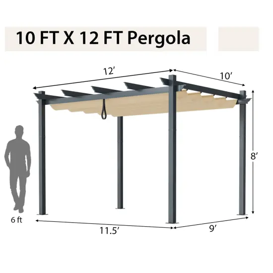Costway 10x12ft Outdoor Aluminum Retractable Pergola Canopy Shelter Grape Trellis Beige/Gray {5}