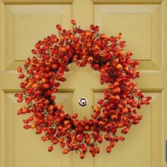 22" Orange Hawthorn Berry Wreath - Lifelike Berries, Indoor/Outdoor Use, Front Door Decor - Autumn & Fall Holiday D&eacute;cor - 2024 Christmas Collection, Floral Home by Artificial Flowers {4}