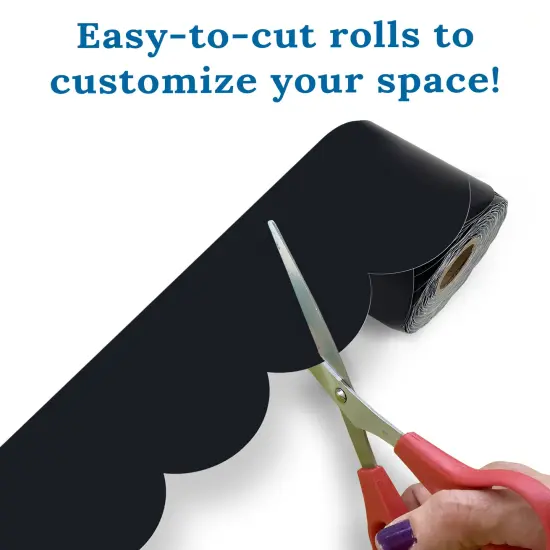Carson Dellosa 65Ft of Black Bulletin Board Borders, 1 Roll of Scalloped Trim for Rolling Whiteboard, Cork and Posterboard, Party, Office Decorations, and Classroom Decor {4}