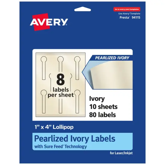 Avery Pearlized Ivory Lollipop Labels with Sure Feed Technology, Print-to-the-Edge, 1" x 4" {7}
