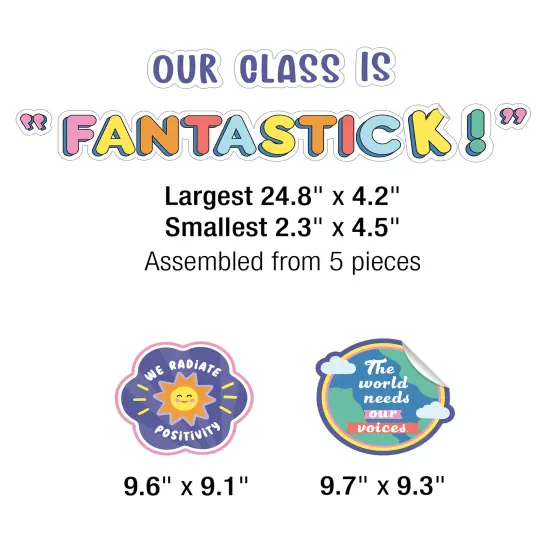 Carson Dellosa We Stick Together Our Class is Fantastic 79 pc Bundle Bulletin Board Set, Retro Pennants and Heart Cutouts, Positive Affirmations, and More Groovy Classroom Decor {3}
