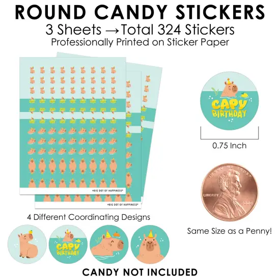 Big Dot of Happiness Capy Birthday - Capybara Party Small Round Candy Stickers - Party Favor Labels - 324 Count {4}