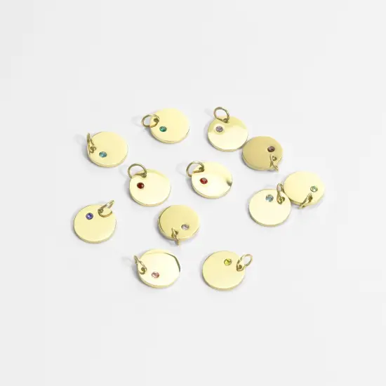 18k PVD Coated CZ Birthstone Polished Stainless Steel Round Pendant October/Tourmaline {3}