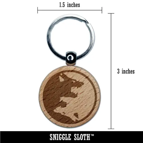 Yin Yang Wolf Wolves Engraved Wood Round Keychain Tag Charm {2}