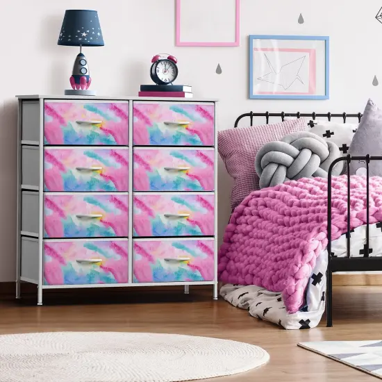 Sorbus Extra Wide Dresser Organizer With 8 Drawers - Large Storage Furniture for Bedroom, Hallway, Living Room, Nursery & Closet Tie dye blue/pink {2}