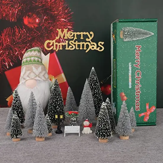 UNIPRIMEBBQ Mini Miniature Christmas Pine Tree Bottle Brush Trees Wooden Bases Tree for Your Village Desktop Xmas Holiday Party (Silver/Green 30pcs) {4}