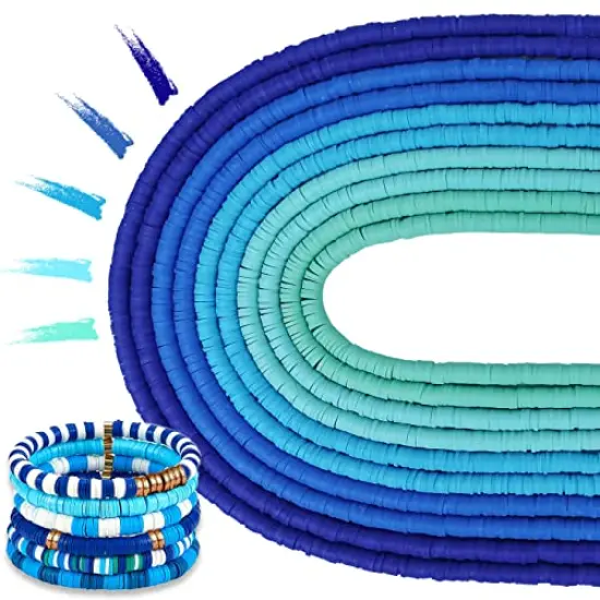3600 PCS 10 Strands Clay Beads Polymer Clay Beads for Jewelry Making, Vinyl Heishi Beads 6mm for Surfer Bracelets Necklace Making (Blue) {1}