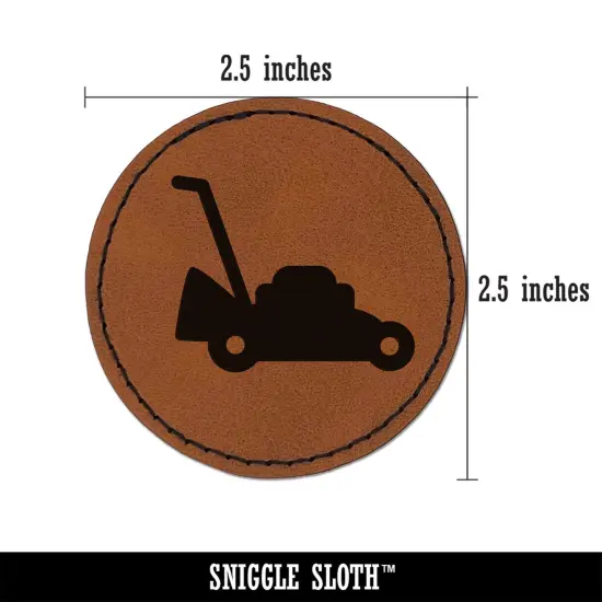 Lawn Mower Round Iron-On Engraved Faux Leather Patch Applique - 2.5" Brown {3}