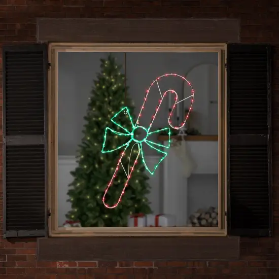 Northlight 28" Green and White LED Lighted Candy Cane with Bow Christmas Window Silhouette Red {4}