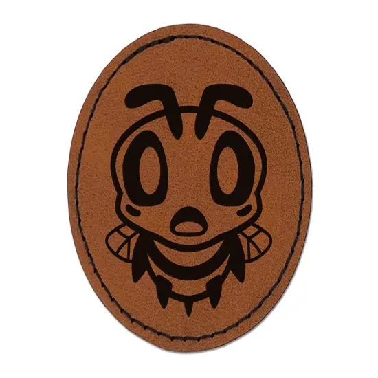 Cute Bee Shocked Round Iron-On Engraved Faux Leather Patch Applique - 2.5" Brown {1}