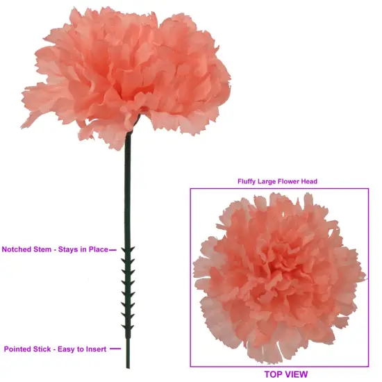 Set of 100: Peach Carnation Flower Picks | 5-Inch | 3.5" Wide | Lifelike Silk Blooms | Floral Picks | Party & Event | Home & Office Decor, Floral Home by Artificial Flowers {2}