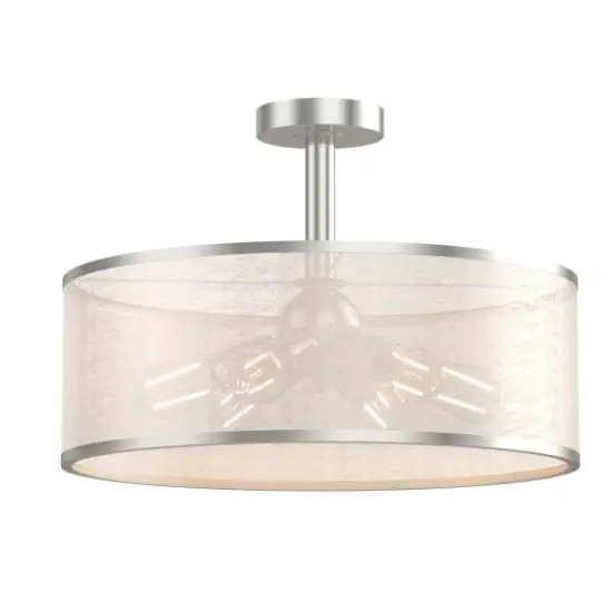 6-Light Semi Flush Mount Ceiling Light Pendant Lamp with Fabric Drum-shaped Shade {1}