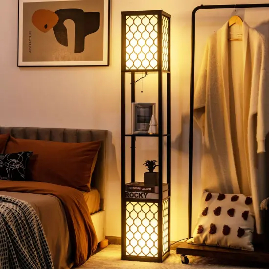 Modern Shelf Freestanding Floor Lamp with Double Lamp Pull Chain and Foot Switch {2}
