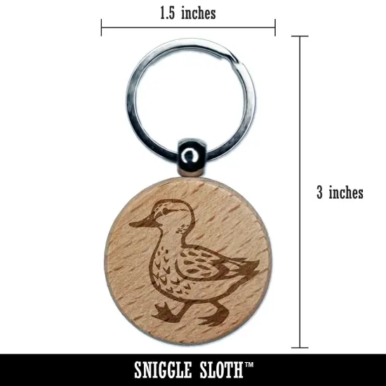 Cute Duck Walking Engraved Wood Round Keychain Tag Charm {2}