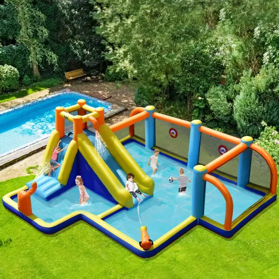 Giant Soccer Themed Inflatable Water Slide Bouncer with Splash Pool {1}