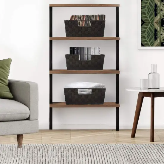 Sorbus Woven Basket Bin Set - Shelf Storage Tote Baskets for Household Items - Stackable with Woven Straps and built-in Carry Handles (3 Pack) Black {2}