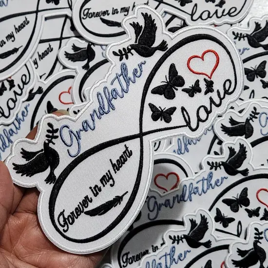 Memorial Infinity Collection: Patch Party Club, "GRANDFATHER" Eternal Remembrance 1-pc, Iron-On Embroidered Patch, Sz 6" {4}