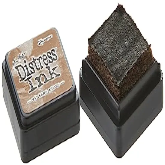 4 Pieces Ranger THoltz Ink Set 3 Tim Holtz Distress InkSet, Mini (Four 1x1 inch Pads), Antique Linen, Vintage Photo, Walnut Stain, and Black Soot, {3}