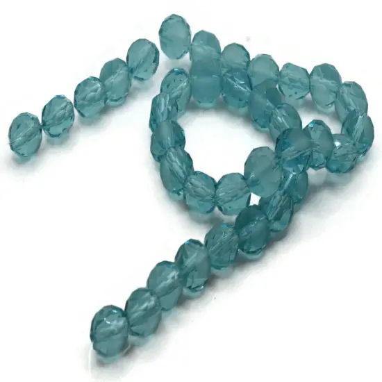 36 8mm Sky Blue Faceted Coin Flat Round Glass Beads {1}