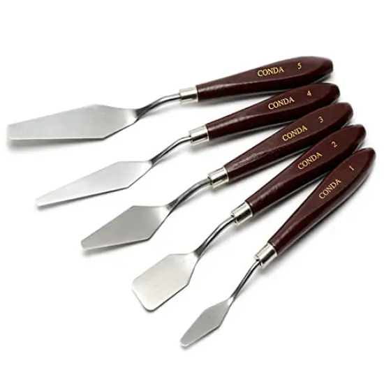 Palette Knife Painting Stainless Steel Spatula Palette Knife Oil Paint Metal Knives Wood Handle (Red 5 Piece) {2}
