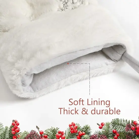 Set of 4 White Christmas Stockings 21" with Faux Furry Silver Large Snowflake {4}