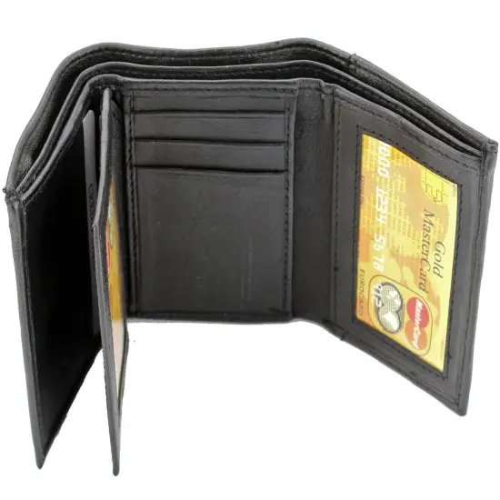 Kitcheniva Men's Black Genuine Leather Trifold Wallet {4}