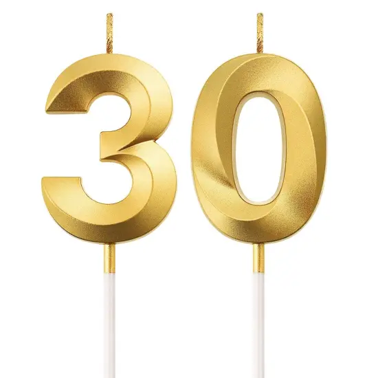 30th Birthday Candles Cake Numeral Candles Happy Birthday Cake Topper Decoration for Birthday Party Wedding Anniversary Celebration Supplies (Gold) {2}