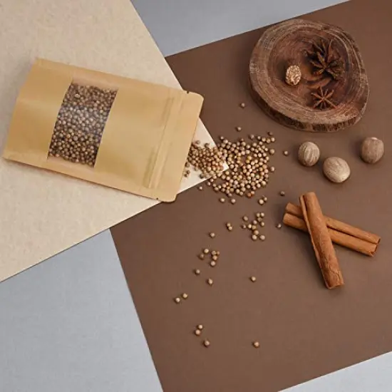 50 Pcs Self Sealing Sealable Packaging Paper Bags Waterproof Transparent Window Brown Stand Up Zipper Pouches Can Reusable for Food Tea Coffee bags Beans Nuts Seeds Dried Fruits Pouch (5.9"x8.6")&hellip; {6}