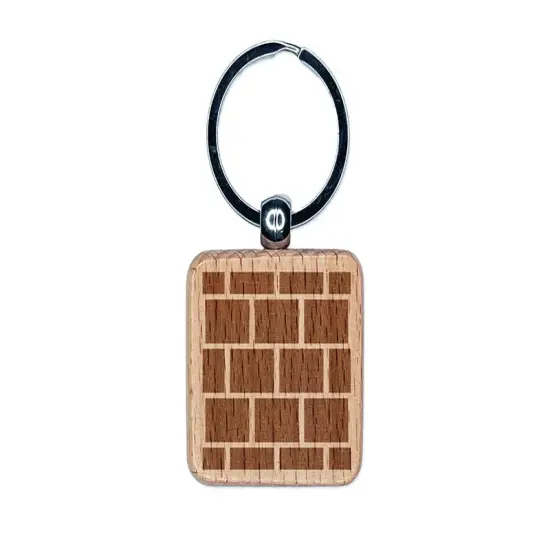 Brick Wall Rectangle Pattern Background Engraved Wood Square Keychain Tag Charm {1}