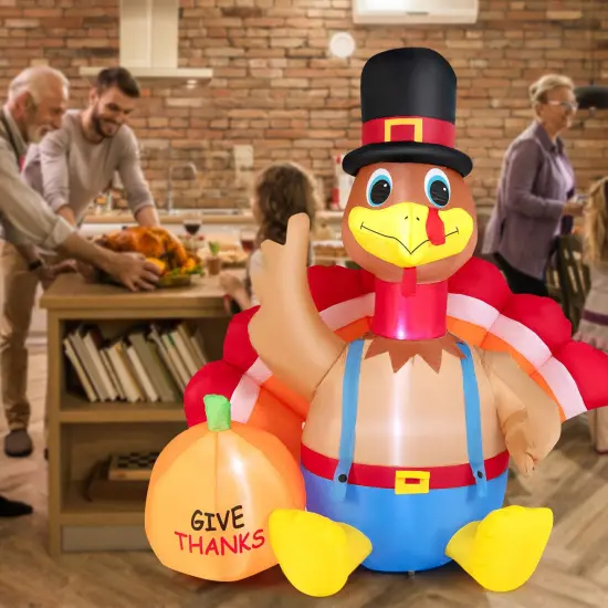 6 Feet Thanksgiving Inflatable Turkey with Pumpkin Fall Harvest Decor with Lights {2}