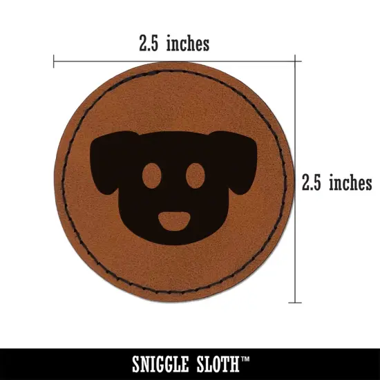 Simple Puppy Dog Head Icon Round Iron-On Engraved Faux Leather Patch Applique - 2.5" Brown {2}