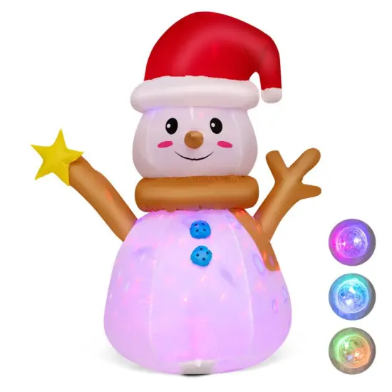 4 Feet Inflatable Christmas Snowman with 360&deg; Rotating Colorful LED Light {6}