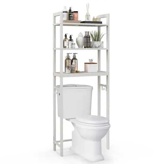 Costway Over-The-Toilet Storage Shelf Space Saving Metal Bathroom Organizer Hooks Grey/White/Brown {8}