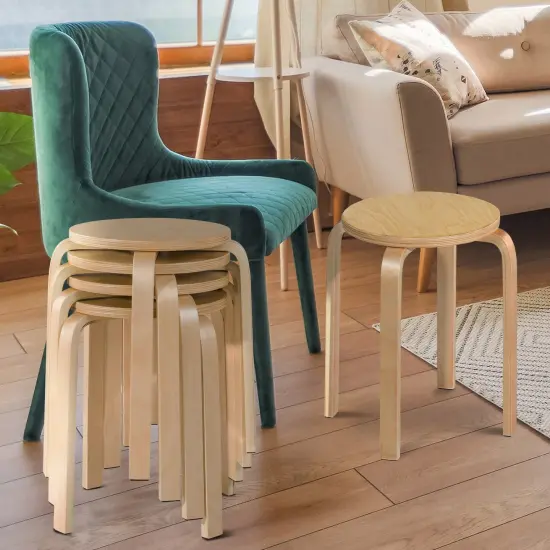 Set of 4 Wood Home Backless Dining Chairs Natural {2}