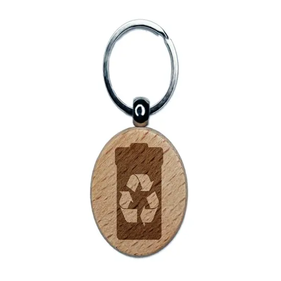 Recycle Can Solid Engraved Wood Round Keychain Tag Charm {1}