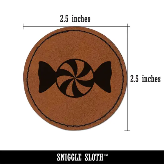 Peppermint Candy Round Iron-On Engraved Faux Leather Patch Applique - 2.5" Brown {3}