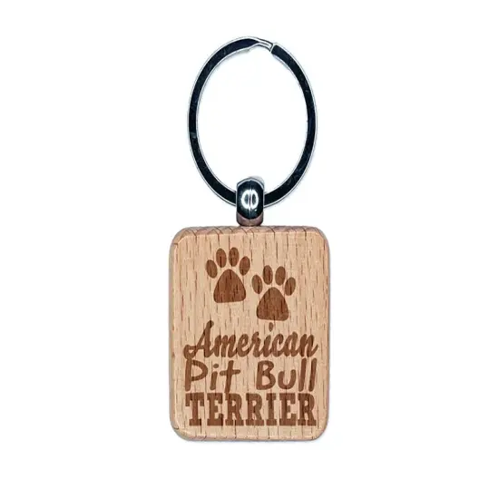 American Pit Bull Terrier Dog Paw Prints Fun Text Engraved Wood Square Keychain Tag Charm {1}