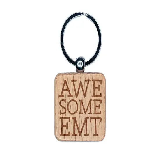 Awesome EMT Emergency Medical Tech Fun Text Engraved Wood Square Keychain Tag Charm {1}