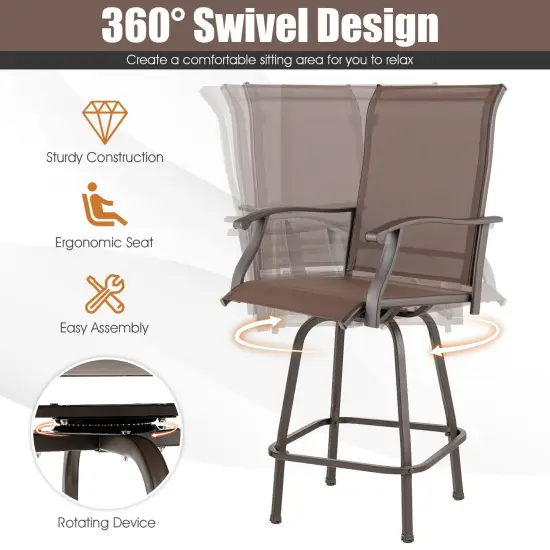 2 Pieces Patio 360 Rotation Swivel Bar Stool Set-Brown {5}