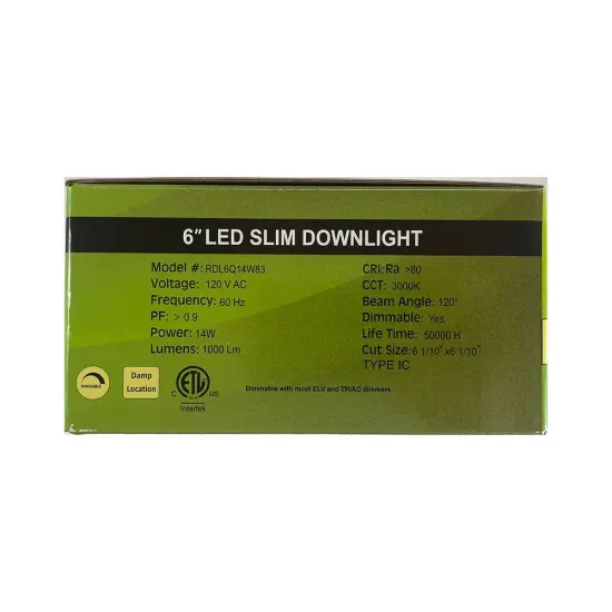 GreenLux 6-in 14w LED Square Slim Downlight 3000K Warm White 120v Dimmable {6}