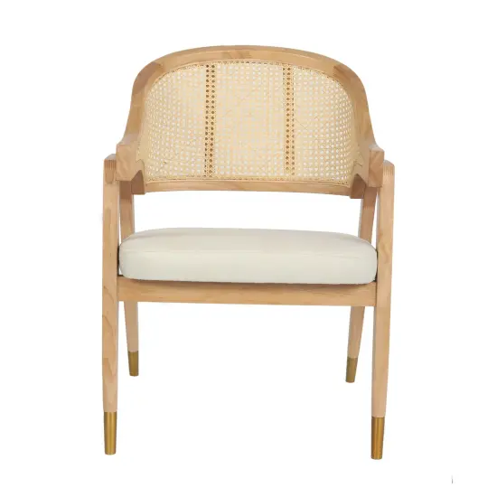 Merrick Lane Bronson Cane Rattan Padded Accent or Dining Chair with Metallic Accented Legs Natural {3}