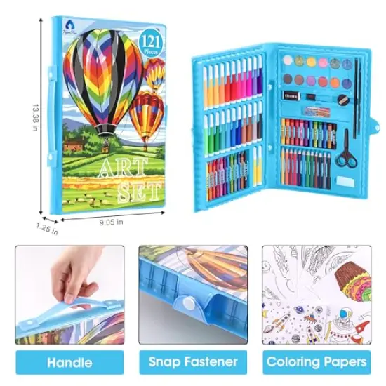 Art Kit, Drawing Painting Art Supplies for Kids Girls Boys Teens, Gifts Art Set Case Includes Oil Pastels, Crayons, Colored Pencils, Watercolor Cakes (Blue) {2}