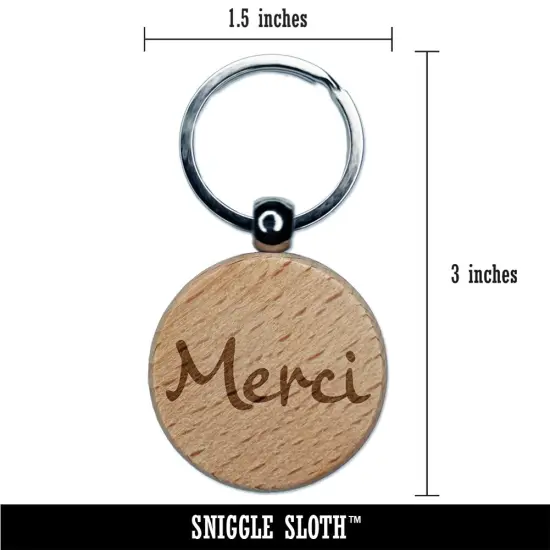 Merci Thank You French Engraved Wood Round Keychain Tag Charm {2}