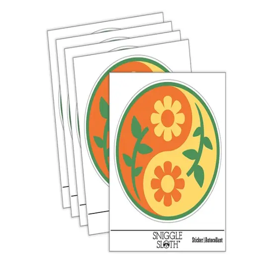 Sunflower Yin Yang Zen Taoist Symbol Flowers Waterproof Vinyl Phone Tablet Laptop Water Bottle Sticker Set - 5 Pack {2}