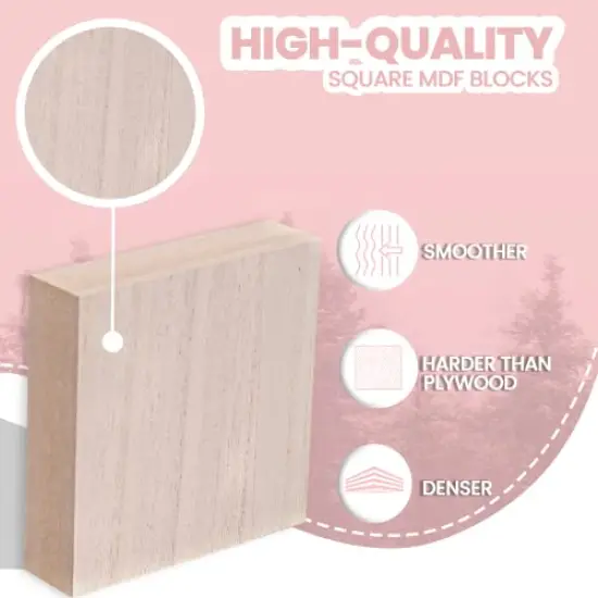 12 Pieces - 4” x 4” Wooden Blocks for Crafts - 1-Inch Thick Square MDF Blocks - Smooth Surface with Wood Grain Pattern - Highly Customizable Blank Wood Squares {3}