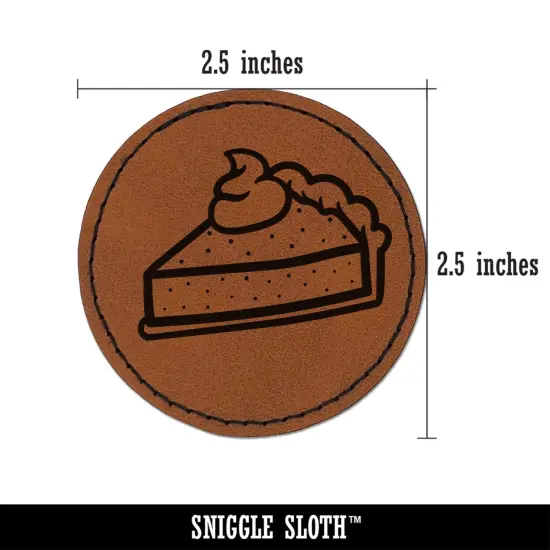 Slice of Pumpkin Pie Round Iron-On Engraved Faux Leather Patch Applique - 2.5" Brown {3}