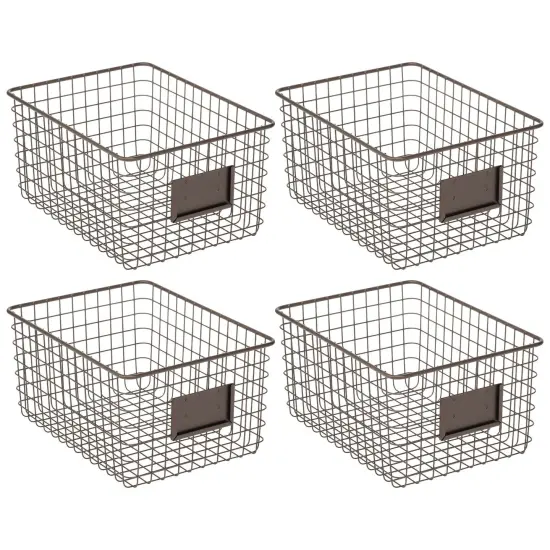 mDesign Large Steel Kitchen Organizer Basket with Label Slot, 4 Pack - Bronze {4}