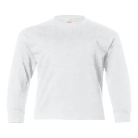 Hanes&reg; Authentic Youth Crew Neck Long Sleeve T-Shirt White {1}