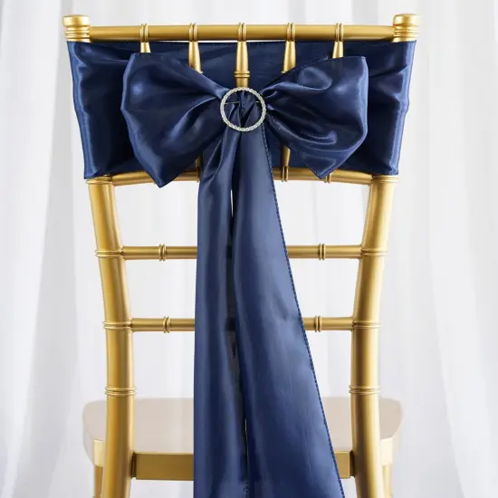 10Pcs Satin Chair Sashes for Wedding Reception Decor Navy blue {1}